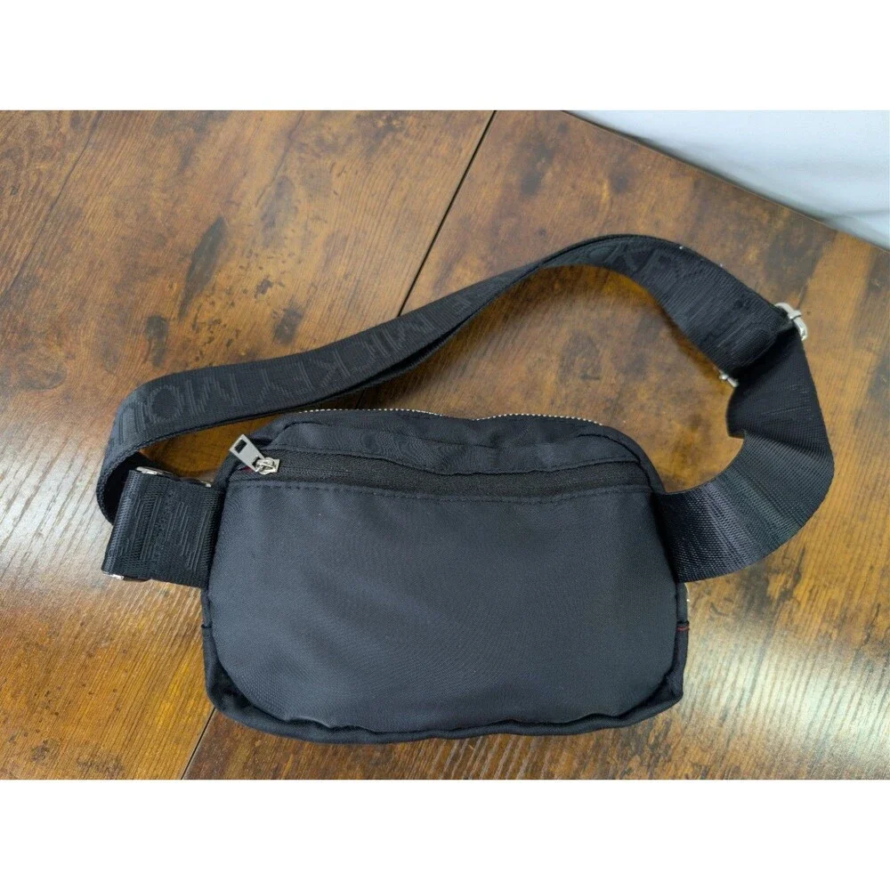 Disney Mickey Mouse Black Nylon Belt Bag Fanny Pack Silver Plaque Bioworld